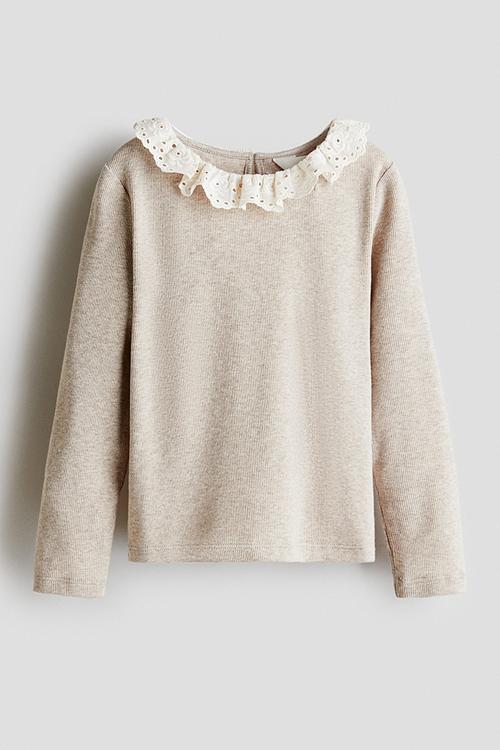 Frill-collar top - light beige marl