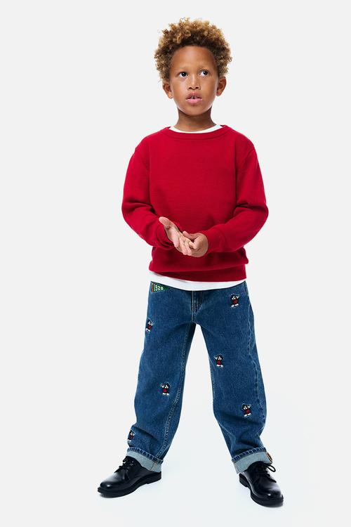 Embroidered-detail loose fit jeans - denim blue/mickey mouse