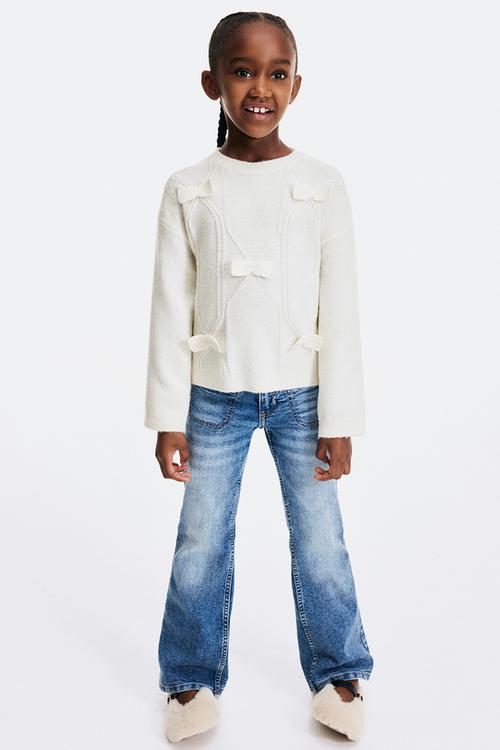 Bow-detail knitted jumper - cream