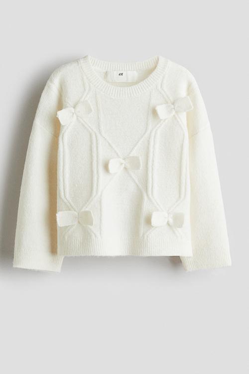 Bow-detail knitted jumper - cream