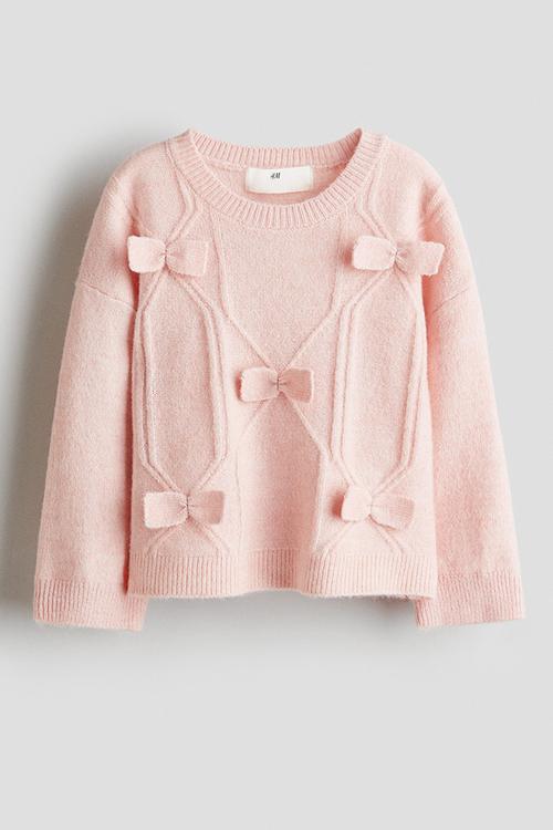 Bow-detail knitted jumper - light pink