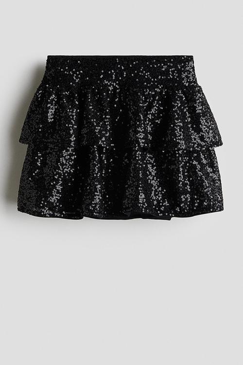Tiered sequinned skirt - black