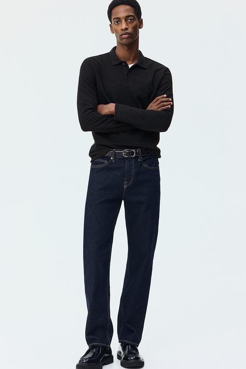 Slim fit long-sleeve polo shirt - dark grey