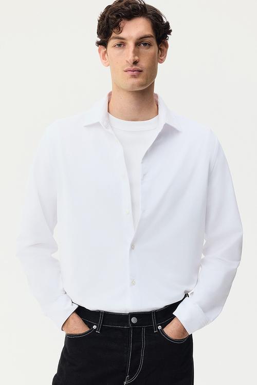 Four-way stretch slim fit shirt - white