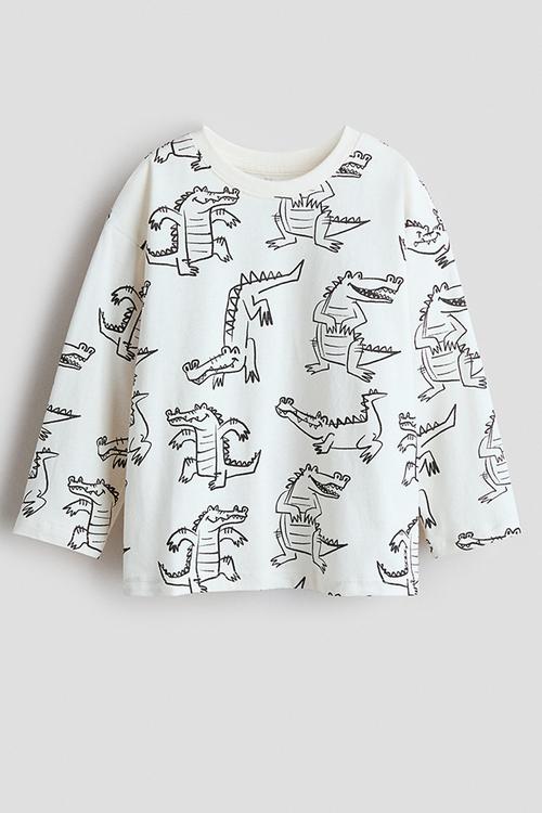 Printed long-sleeved t-shirt - white/crocodiles