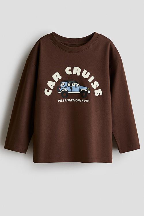 Printed long-sleeved t-shirt - dark brown/car cruise