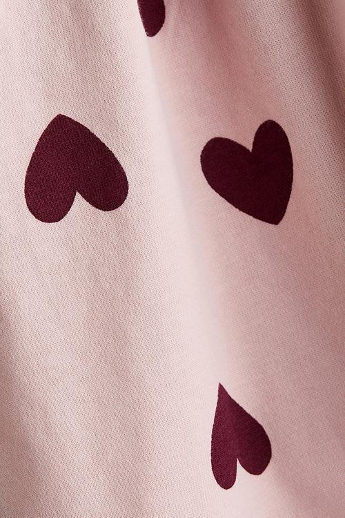 Frill-trimmed cotton dress - light dusty pink/hearts