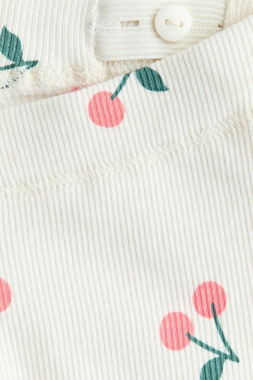 Printed cotton leggings - white/cherries