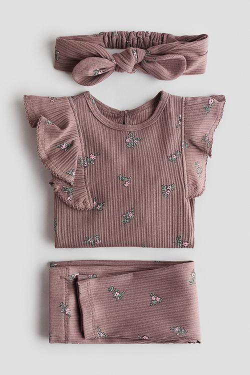 3-piece printed set - brown/floral