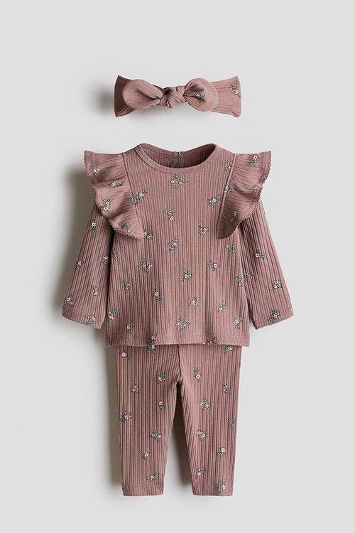 3-piece printed set - brown/floral