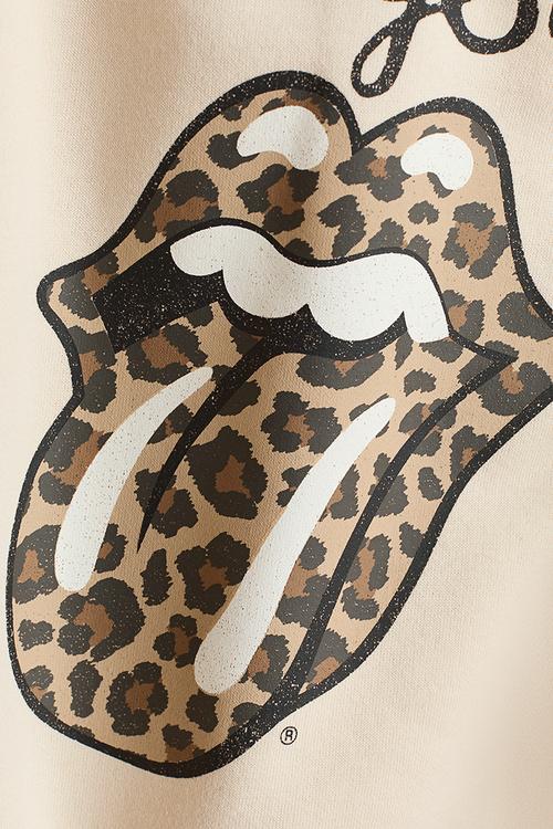 Printed brushed-inside hoodie - light beige/the rolling stones