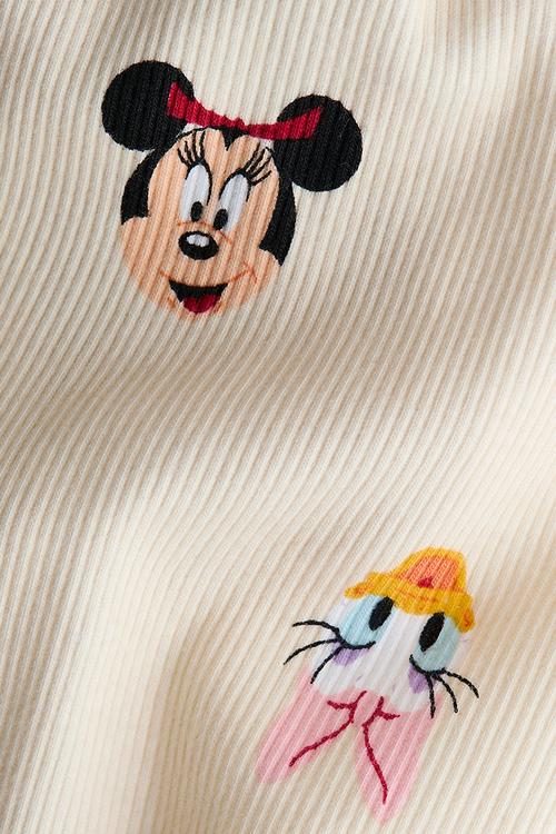 Printed cotton leggings - cream/minnie mouse