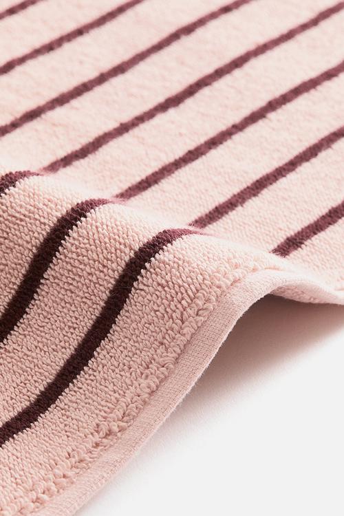 Cotton terry bath mat - light pink/burgundy striped