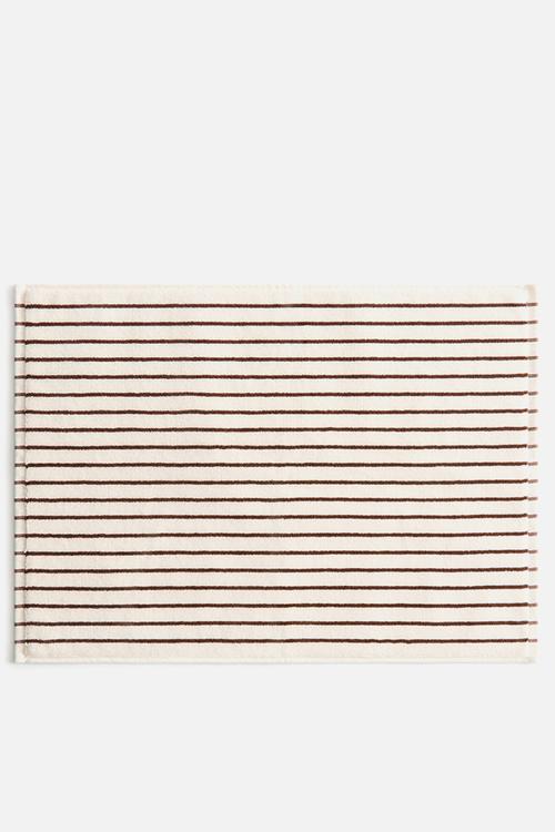Cotton terry bath mat - white/brown striped