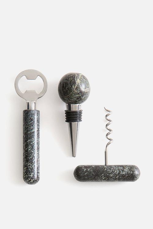 3-piece marble bottle opener set - green/grey marbled