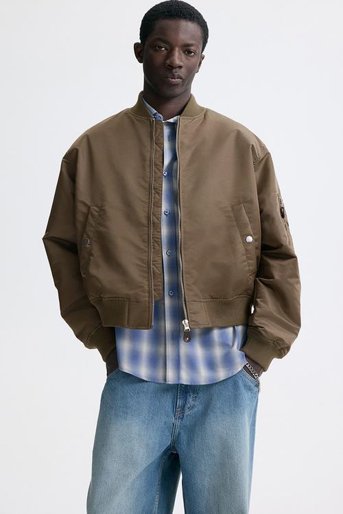 Padded nylon bomber jacket - khaki green