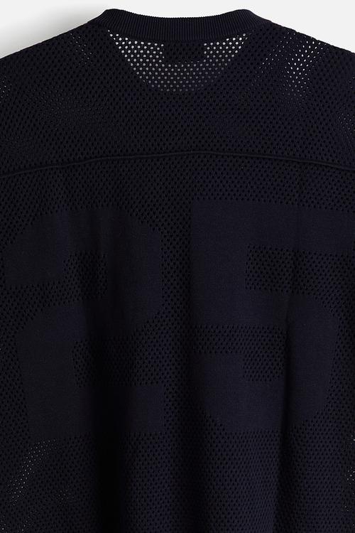 Relaxed fit boxy mesh T-shirt - navy blue