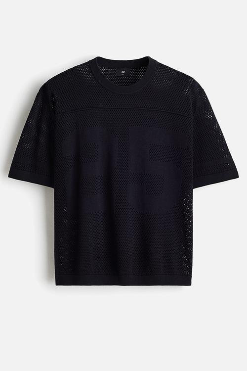 Relaxed fit boxy mesh T-shirt - navy blue
