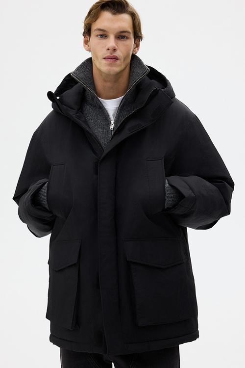 Water-repellent padded parka - black