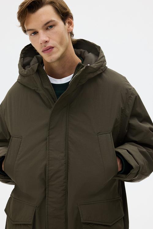 Water-repellent padded parka - dark khaki green