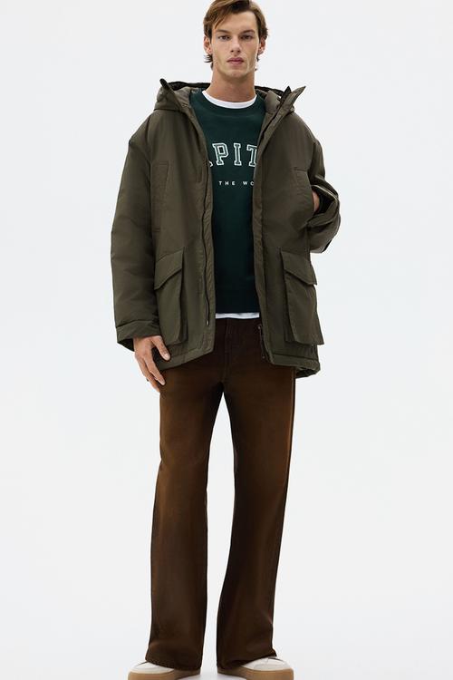Water-repellent padded parka - dark khaki green