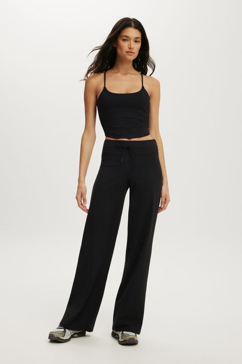Ultra Soft Tie Front Wide Leg Pant - Black