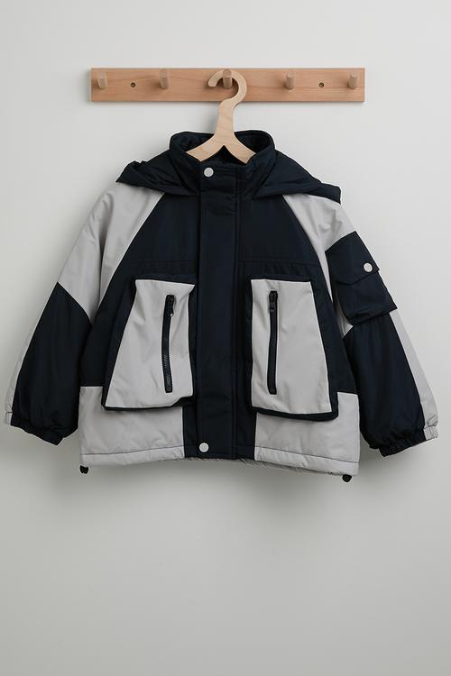 Colour block puffer jacket - dark navy/grey