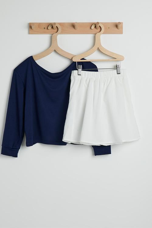 Sweatshirt with pleated skirt - navy/white