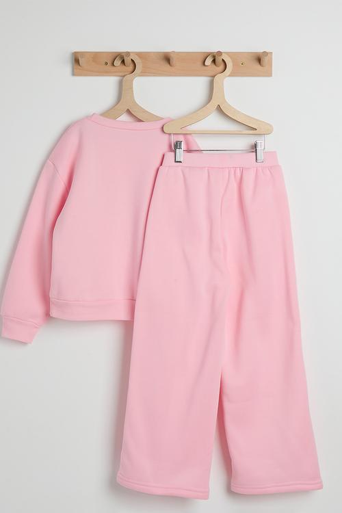Glitter heart sweatshirt with pin tuck sweatpants - pink