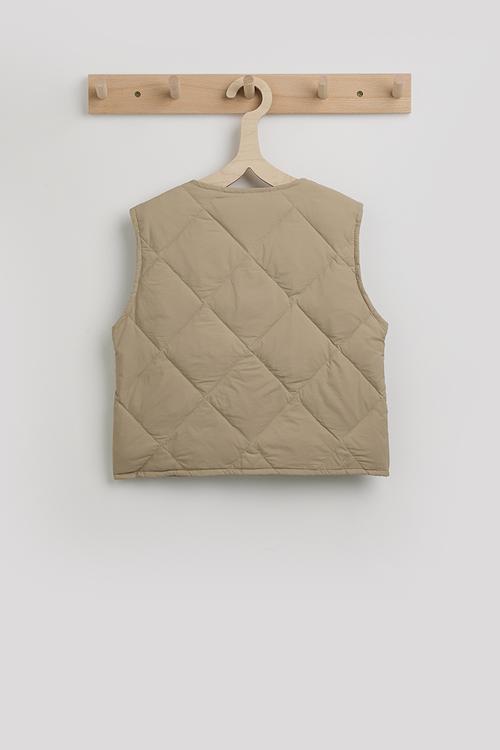 Diamond quilted collarless vest - sand brown