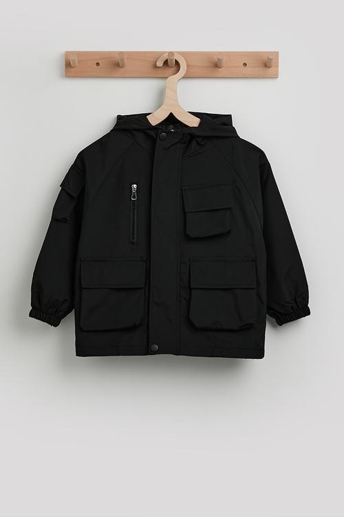 Hooded cargo jacket - black