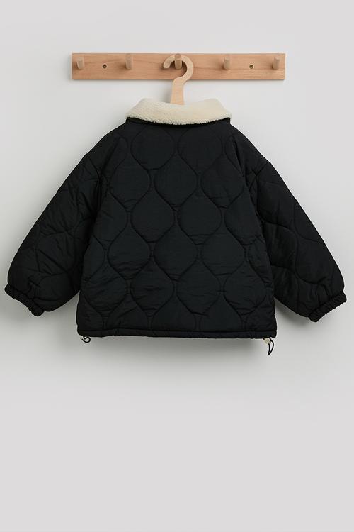 Onion quilted jacket with faux shearling collar - black/cream