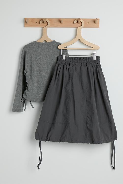 Drawstring top & midi skirt - grey heather