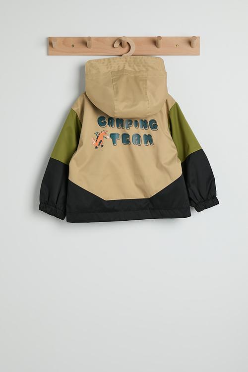 Colour block dino applique jacket - light brown/multi