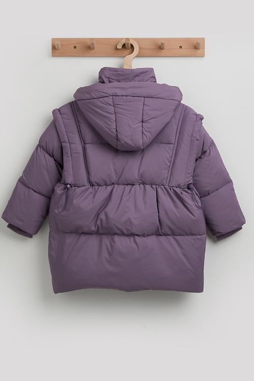 Shoulder overlay puffer jacket with padded pockets - dusty purple