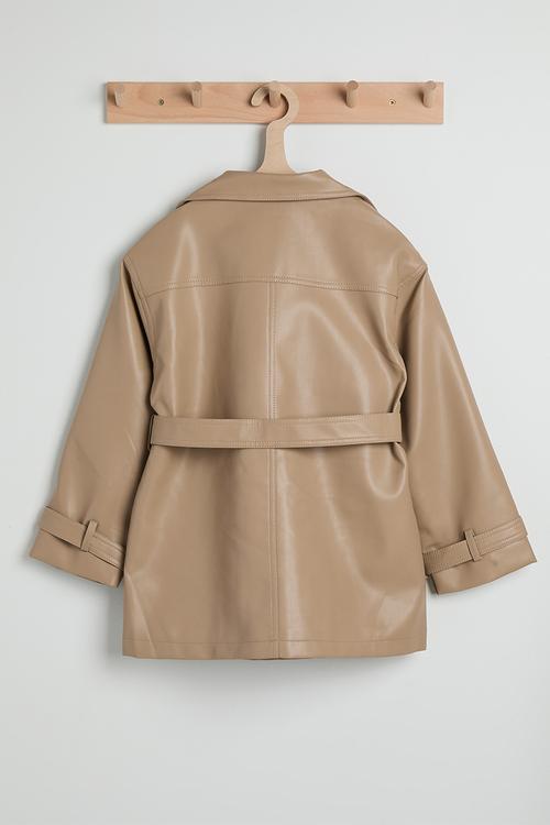 Belted PU trench coat - biscotti brown