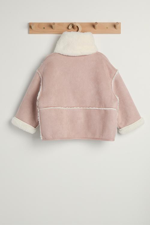 Faux suede-fur collarless jacket with keyhole scarf - soft pink