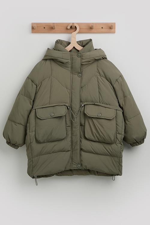 Utility detailed puffer jacket - khaki green