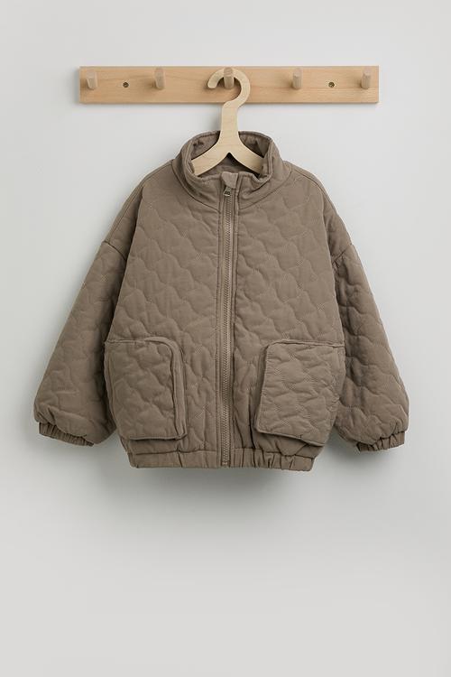 Wavy diamond quilted jacket with lift-away pockets - taupe