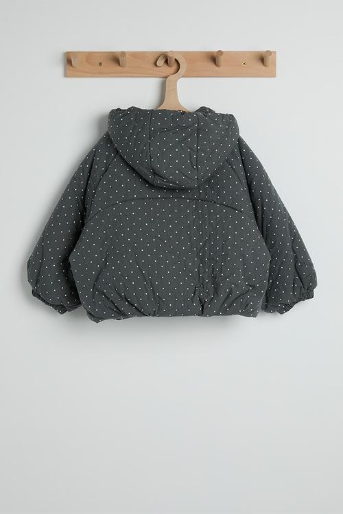 Micro dot neck tie puffer jacket - dark grey/aop