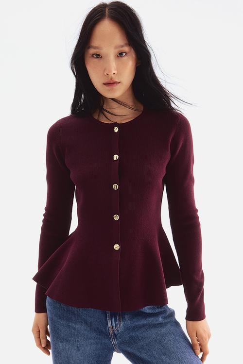 Peplum cardigan - burgundy