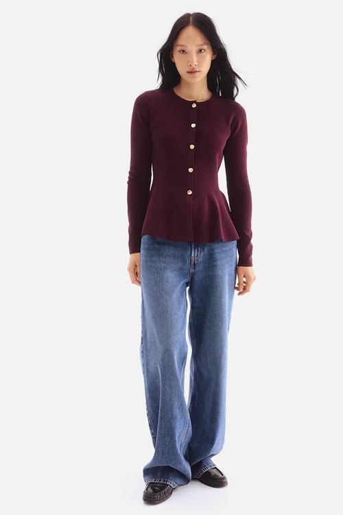 Peplum cardigan - burgundy