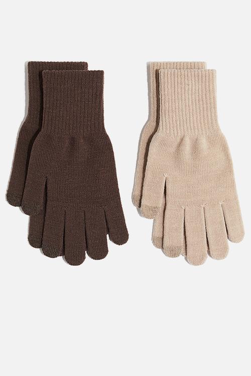 2 pack touchscreen gloves - brown/beige