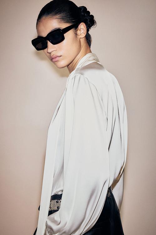 Tie-neck chiffon blouse - white