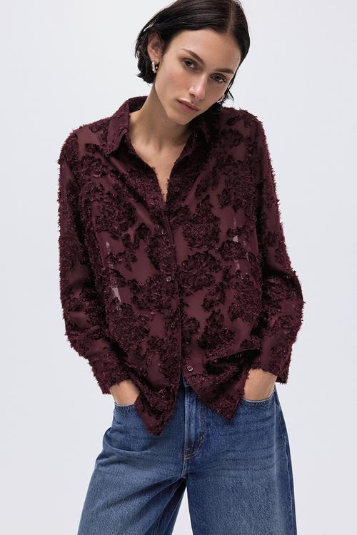 Jacquard-weave shirt - burgundy