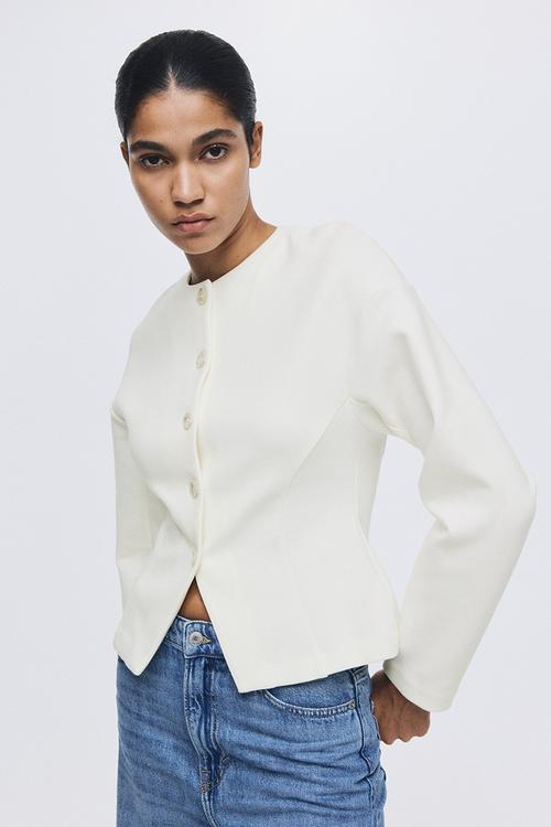 Collarless scuba blazer - white