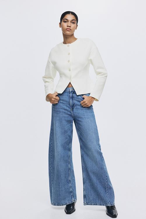 Collarless scuba blazer - white