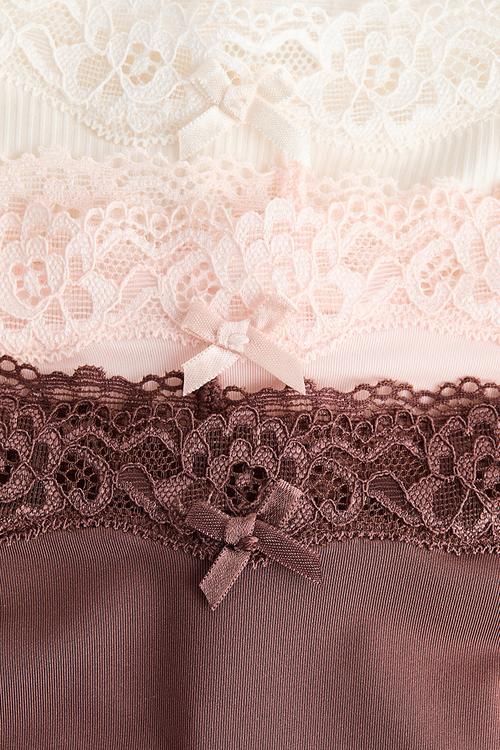 3 pack microfibre and lace brazilian briefs - light pink/rust brown