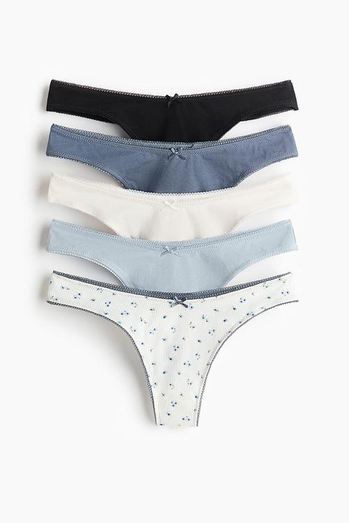 5 pack cotton thong briefs - white/blue floral