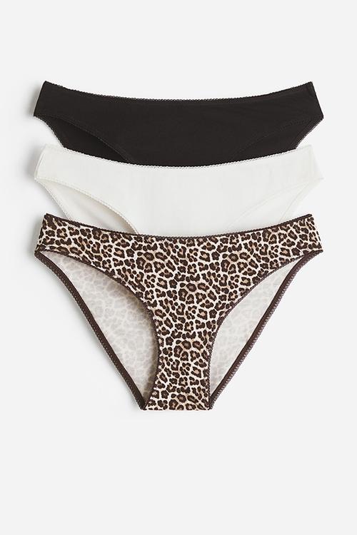 3-Pack cotton bikini briefs - dark brown/leopard print